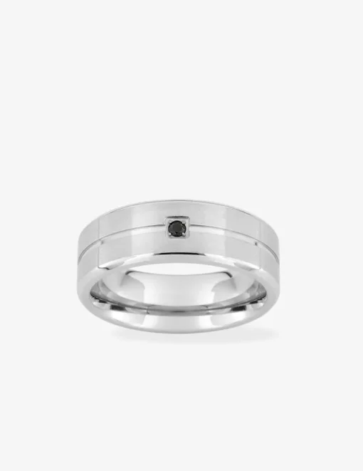Bague en acier gris avec oxyde de zirconium noir SO OR