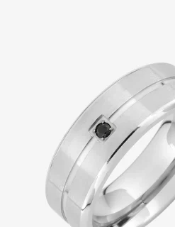 Bague en acier gris avec oxyde de zirconium noir SO OR