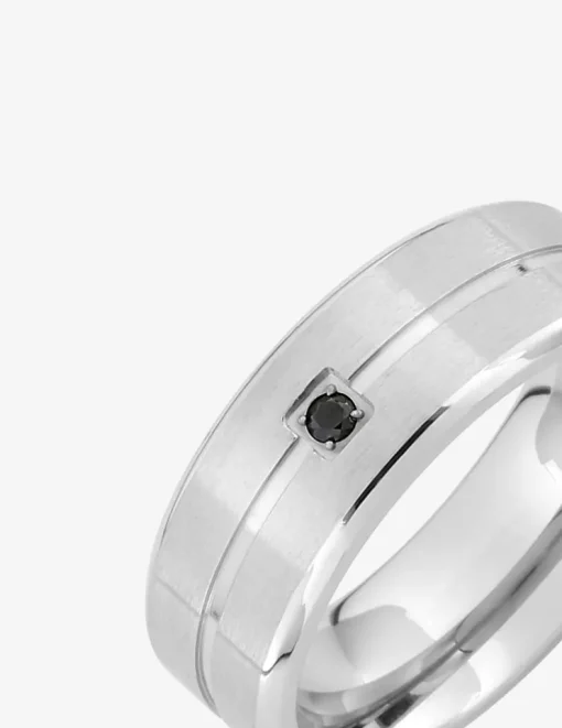 Bague en acier gris avec oxyde de zirconium noir SO OR