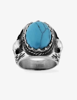 Bague en acier noirci avec turquoise bleue synthétique SO OR