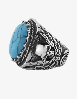 Bague en acier noirci avec turquoise bleue synthétique SO OR