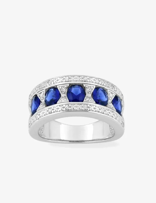 Bague en argent 925 ‰ rhodié avec oxydes de zirconium bleus et blancs SO OR