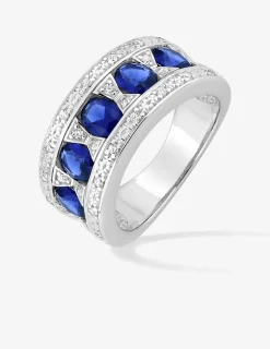 Bague en argent 925 ‰ rhodié avec oxydes de zirconium bleus et blancs SO OR
