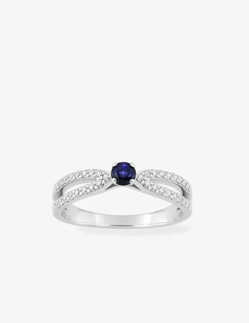 Bague en argent 925 ‰ rhodié avec oxydes bleu et blancs SO OR