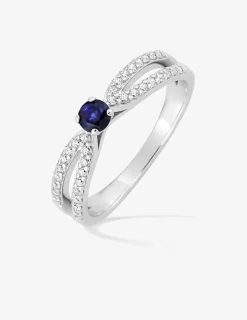 Bague en argent 925 ‰ rhodié avec oxydes bleu et blancs SO OR