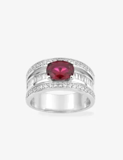 Bague en argent 925 ‰ rhodié et oxydes de zirconium rouge et blancs SO OR