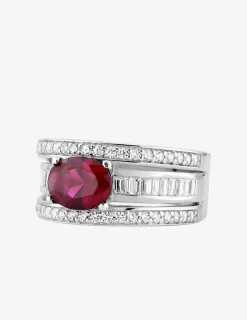 Bague en argent 925 ‰ rhodié et oxydes de zirconium rouge et blancs SO OR