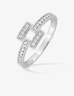 Bague en argent 925 ‰ rhodié, motif carré et oxydes de zirconium SO OR