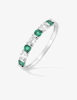 Bague en argent 925 ‰ rhodié, oxydes de zirconium verts et blancs SO OR