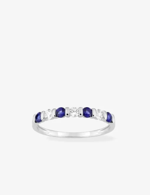 Bague en argent 925 ‰ rhodié, oxydes de zirconium bleus et blancs SO OR