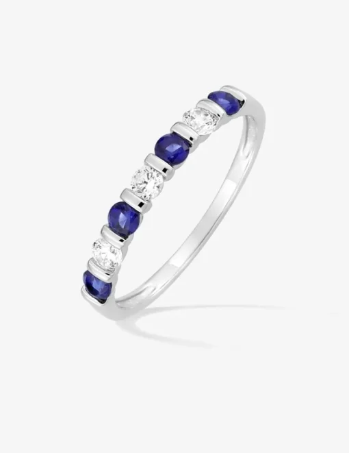 Bague en argent 925 ‰ rhodié, oxydes de zirconium bleus et blancs SO OR