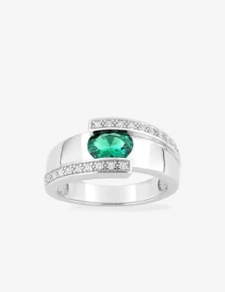 Bague en argent 925‰ rhodié et oxydes de zirconium verts et blancs SO OR