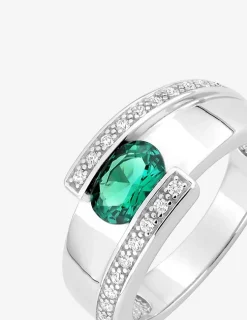 Bague en argent 925‰ rhodié et oxydes de zirconium verts et blancs SO OR