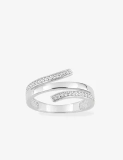 Bague en argent gris rhodié 925‰ rubans enroulés fantaisies oxyde blanc SO OR