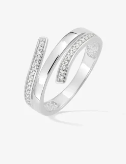 Bague en argent gris rhodié 925‰ rubans enroulés fantaisies oxyde blanc SO OR