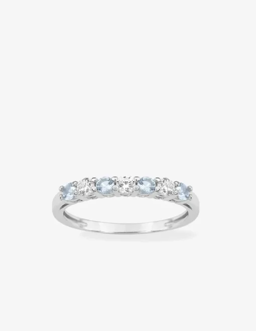 Bague en argent gris rhodié 925‰ type alliance oxyde bleu et blanc serti griffes SO OR