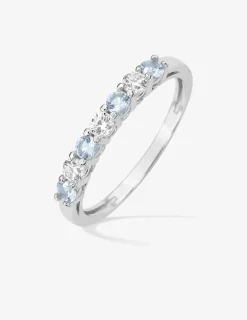 Bague en argent gris rhodié 925‰ type alliance oxyde bleu et blanc serti griffes SO OR