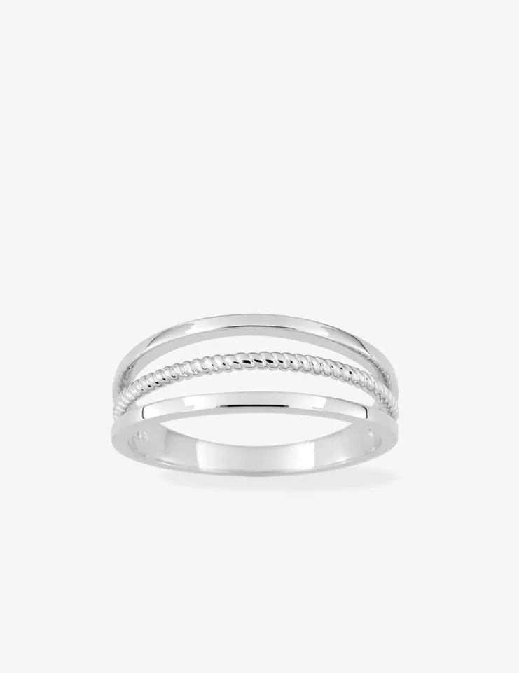 Bague en argent gris rhodié 925‰ 3 anneaux fantaisies dont 1 torsadé SO OR
