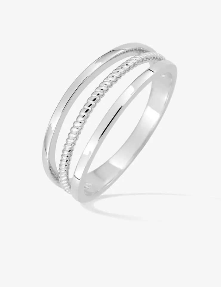 Bague en argent gris rhodié 925‰ 3 anneaux fantaisies dont 1 torsadé SO OR