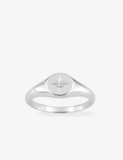Bague en argent gris rhodié 925‰ étoile oxyde blanc serti 4 griffes SO OR