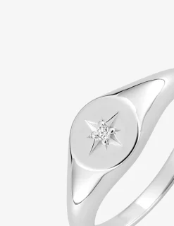 Bague en argent gris rhodié 925‰ étoile oxyde blanc serti 4 griffes SO OR