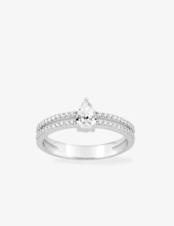Bague en argent gris rhodié 925‰ solitaire avec 2 rangées avec goutte en oxyde blanc SO OR
