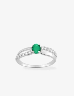 Bague en or 750‰ solitaire émeraude serti griffes et oxyde blanc fantaisie SO OR