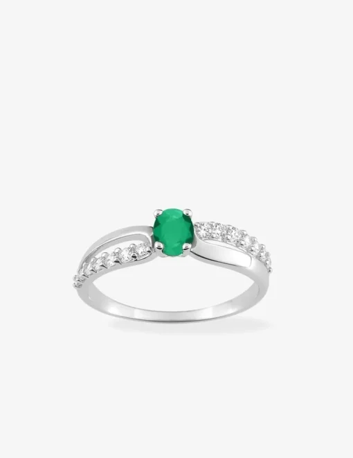 Bague en or 750‰ solitaire émeraude serti griffes et oxyde blanc fantaisie SO OR