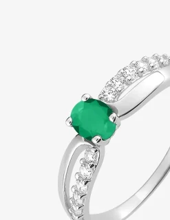 Bague en or 750‰ solitaire émeraude serti griffes et oxyde blanc fantaisie SO OR