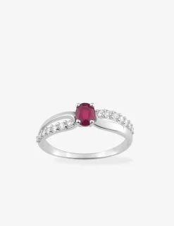 Bague en or 750‰ solitaire rubis serti griffes et oxyde blanc fantaisie SO OR