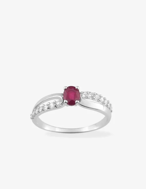 Bague en or 750‰ solitaire rubis serti griffes et oxyde blanc fantaisie SO OR