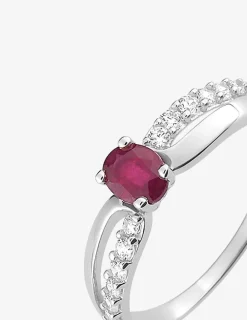Bague en or 750‰ solitaire rubis serti griffes et oxyde blanc fantaisie SO OR