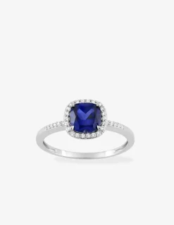 Bague en or blanc 375 ‰ avec saphir et diamants synthétiques 0,12 ct SO OR