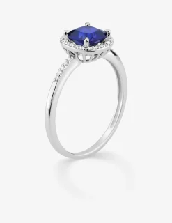 Bague en or blanc 375 ‰ avec saphir et diamants synthétiques 0,12 ct SO OR