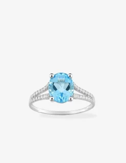 Bague en or blanc 750 ‰ avec topaze bleue, oxyde de zirconium SO OR