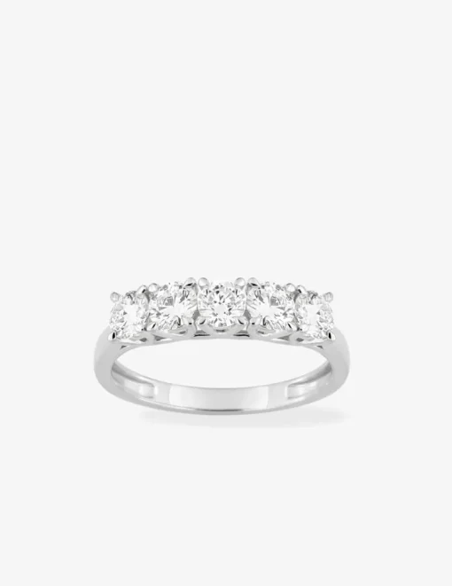 Bague en or blanc 375 ‰, cinq diamants synthétiques 1,00 ct SO OR