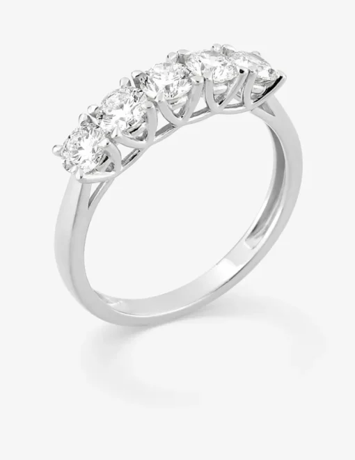 Bague en or blanc 375 ‰, cinq diamants synthétiques 1,00 ct SO OR