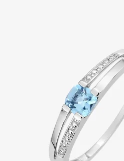 Bague en or blanc 375 ‰ et topaze bleue traitée SO OR