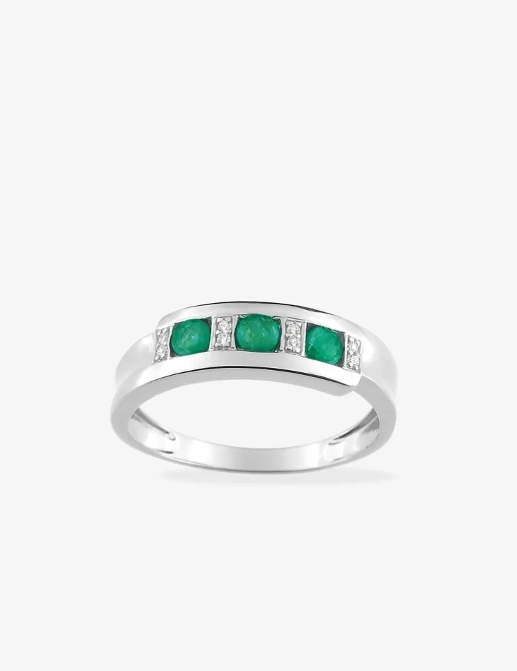 Bague en or blanc 375 ‰, émeraudes et oxydes de zirconium SO OR