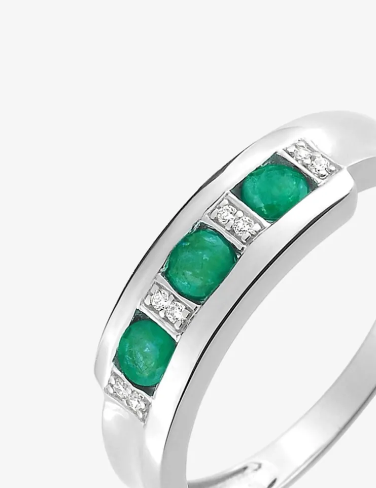Bague en or blanc 375 ‰, émeraudes et oxydes de zirconium SO OR