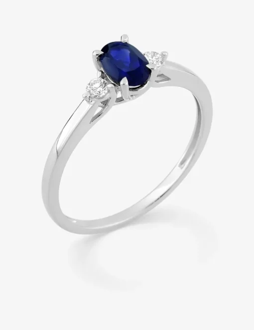 Bague en or blanc 375 ‰, saphir et diamants synthétiques 0,09 ct SO OR