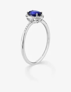 Bague en or blanc 375 ‰, saphir et diamants synthétiques 0,11 ct SO OR