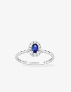 Bague en or blanc 375 ‰, saphir et diamants synthétiques 0,16 ct SO OR