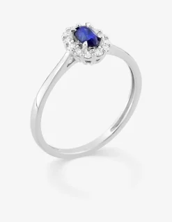 Bague en or blanc 375 ‰, saphir et diamants synthétiques 0,16 ct SO OR