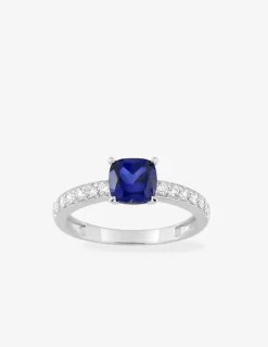 Bague en or blanc 375 ‰, saphir et diamants synthétiques 0,26 ct SO OR