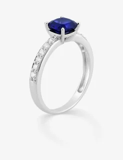 Bague en or blanc 375 ‰, saphir et diamants synthétiques 0,26 ct SO OR