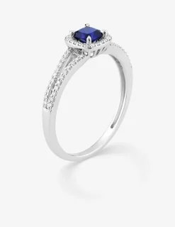 Bague en or blanc 375 ‰, saphir et diamants synthétiques 0,20 ct SO OR