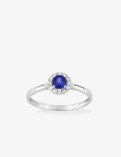 Bague en or blanc 375 ‰, saphir et diamants synthétiques 0,13 ct SO OR