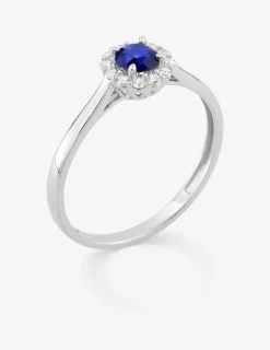 Bague en or blanc 375 ‰, saphir et diamants synthétiques 0,13 ct SO OR