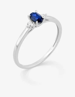Bague en or blanc 375 ‰, saphir et diamants synthétiques 0,06 ct SO OR